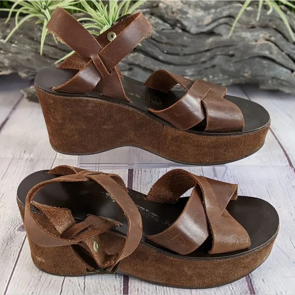 Kork-Ease AVA CLASSIC Natural Vachetta Leather Platform Wedge Sandals - Picture 4 of 10